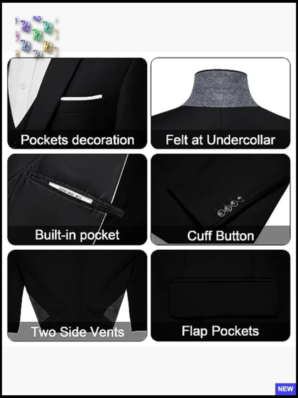 Elegant Slim Fit Suit Set One Button Blazer Vest Pants Formal Party Wear